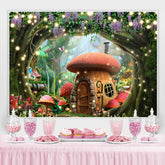 Forêt Fleur Champignon Maison Joyeux Anniversaire Toile de Fond